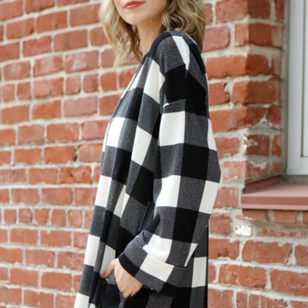 Buffalo Plaid Open Cardigan - Picture 3 of 6